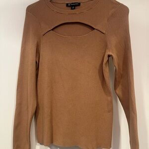 INC Tan Ribbed Long Sleeve Medium Top